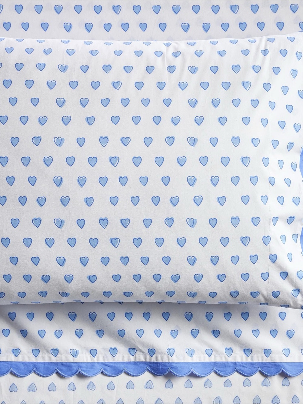 Roller Rabbit White Pillowcase with Blue Heart Print